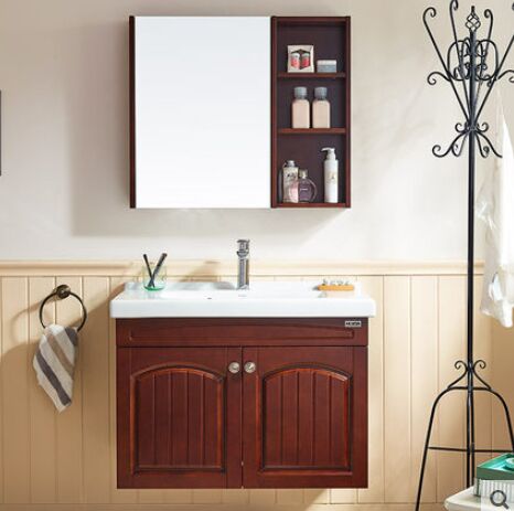 惠达卫浴家用小户型欧式实木储物浴室柜洗脸盆浴镜组合套装079A10