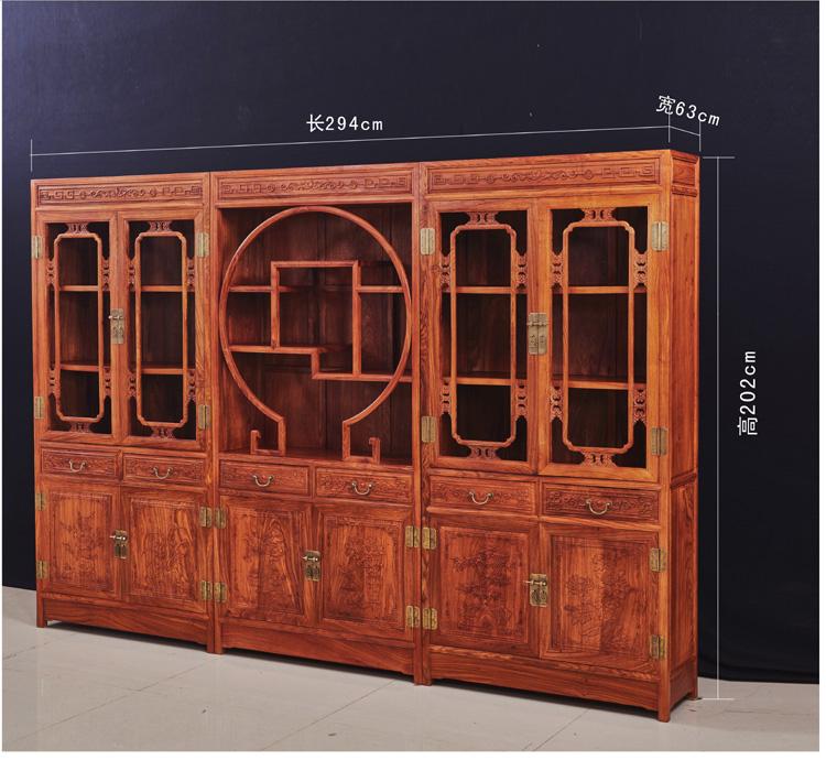 红木家具 国标红木 刺猬紫檀 办公家具 三组合 豪华书柜