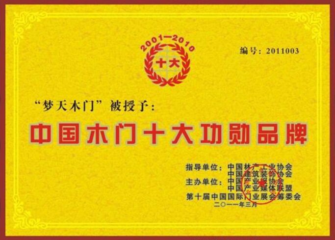 中国木门十大功勋品牌