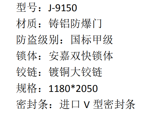 15 安嘉铸铝防爆门 J-9150 6800  2