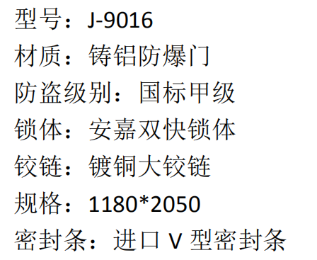 55 安嘉铸铝防爆门 J-9016 5680  2