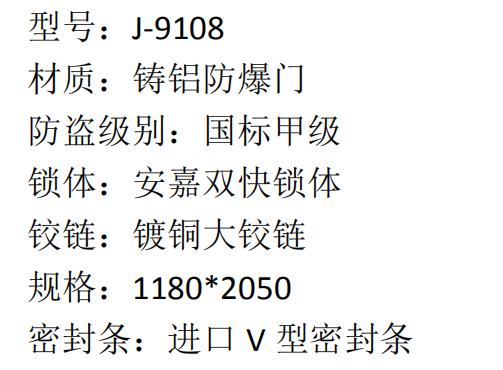 60 安嘉铸铝防爆门 J-9108 8420  2