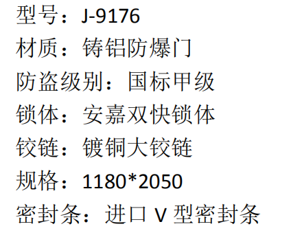 1 安嘉铸铝防爆门 J-9176 6800  2