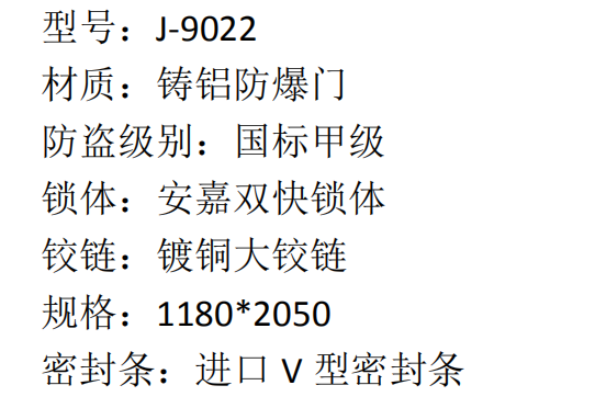 40 安嘉铸铝防爆门 J-9022 6800  2