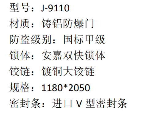 58 安嘉铸铝防爆门 J-9110 8420  2