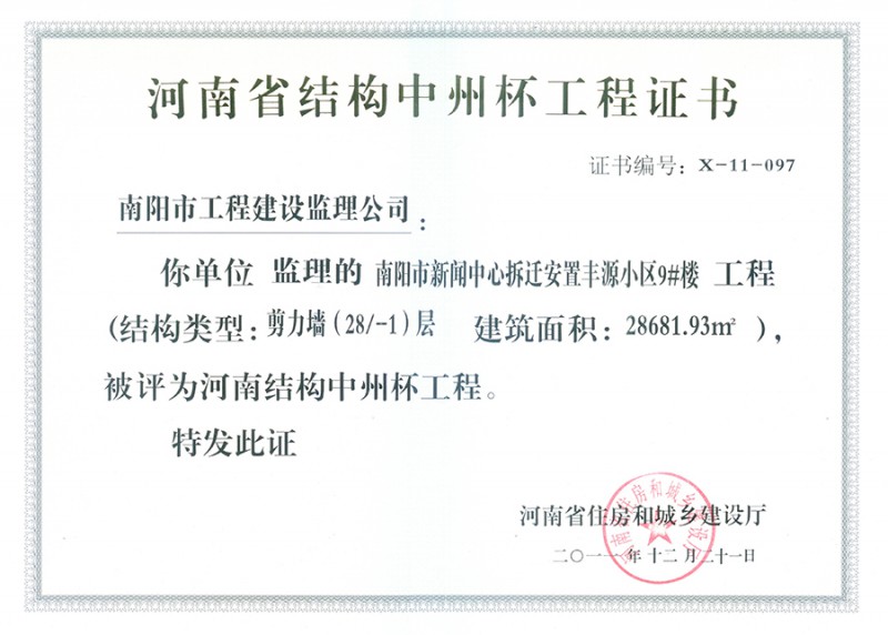 2011年河南省结构中州杯（丰源小区9#）