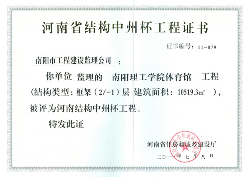 2011河南省结构中州杯（理工体育馆）