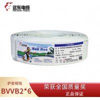 远东电线电缆 BVVB 2*6平方国标家装进户大功率电器用2芯电线铜芯外护硬线  白色 100米