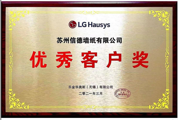 LG Hausys优秀客户奖证书