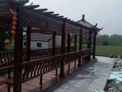 防腐木古建长廊，风雨连廊，园林廊架，产品规格多样，可来图定制图2